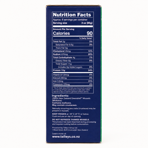 Talley’s New Zealand Greenshell™ Mussels – Half Shell, 2 lb
