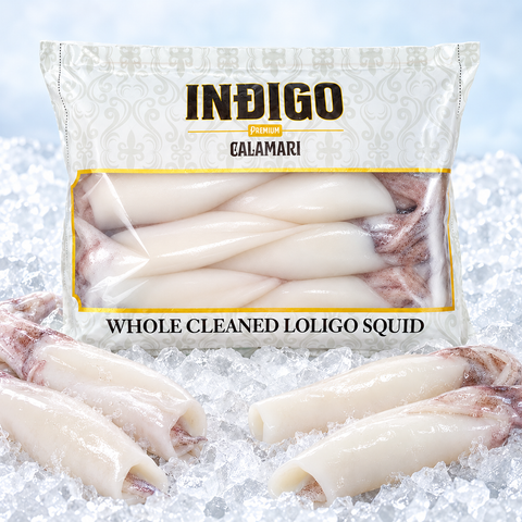 INDIGO Whole Cleaned Loligo Squid – Frozen, 2.5 lb