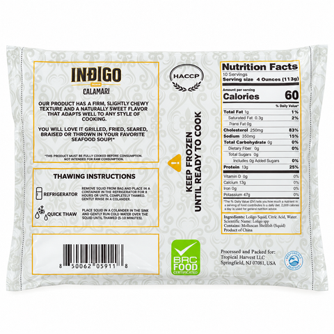 INDIGO Whole Cleaned Loligo Squid – Frozen, 2.5 lb