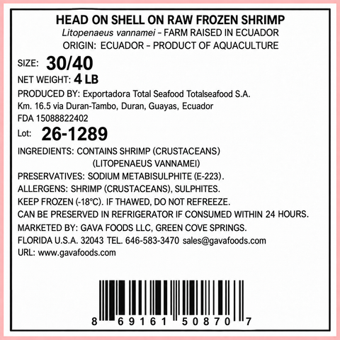 Premium White Shrimp – Head-On, Shell-On, 30/40, 4 lb