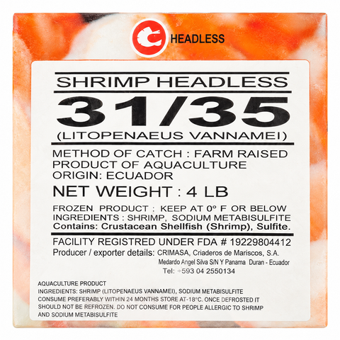 Premium Medium Shrimp – Headless, Shell-On, 31–35 Count, 4 lb
