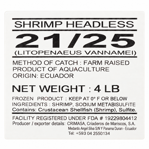 Premium Large Shrimp – Headless, Shell-On, 21-25 Count, 4 lb